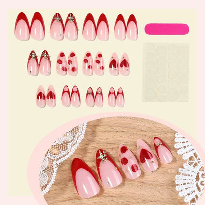 Valentine’s Day Medium-Length Premium Red Heart Almond Press-On Nails