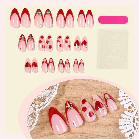 Valentine’s Day Medium-Length Premium Red Heart Almond Press-On Nails