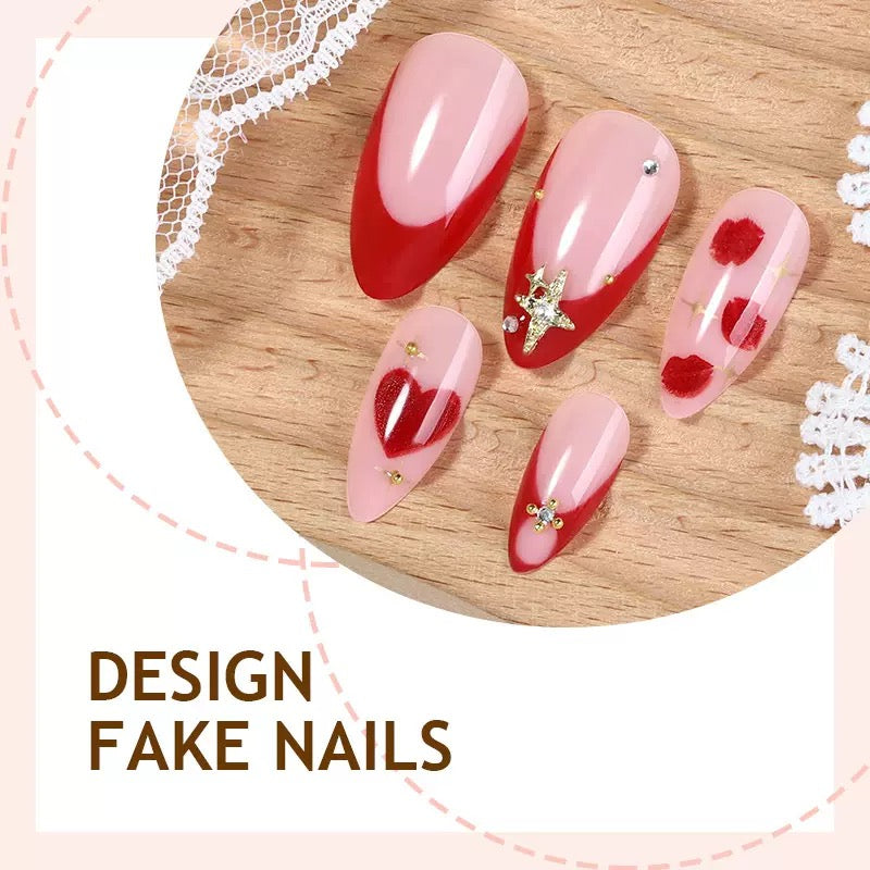 Valentine’s Day Medium-Length Premium Red Heart Almond Press-On Nails