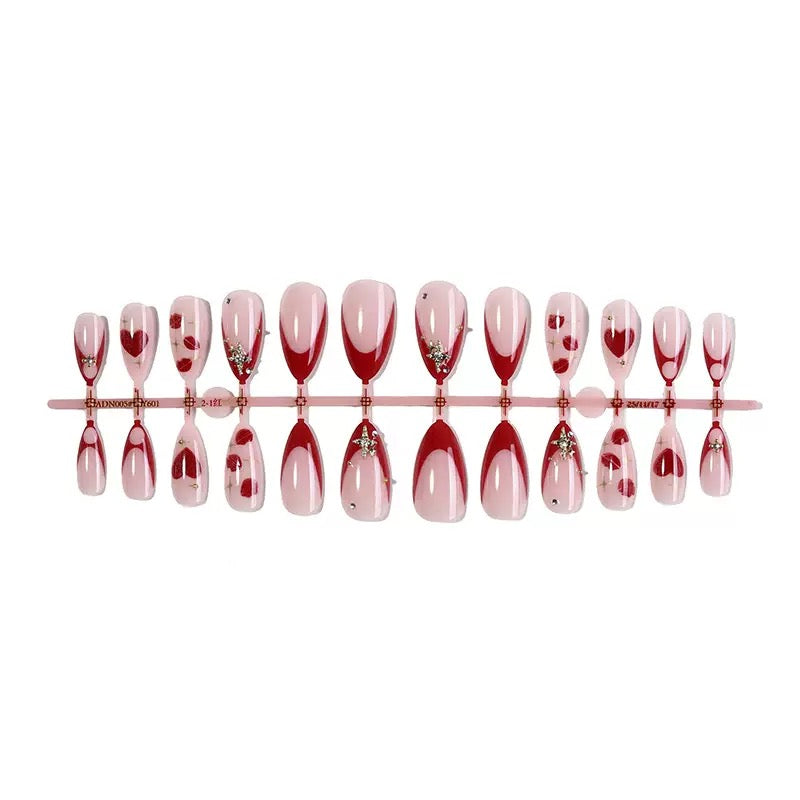 Valentine’s Day Medium-Length Premium Red Heart Almond Press-On Nails