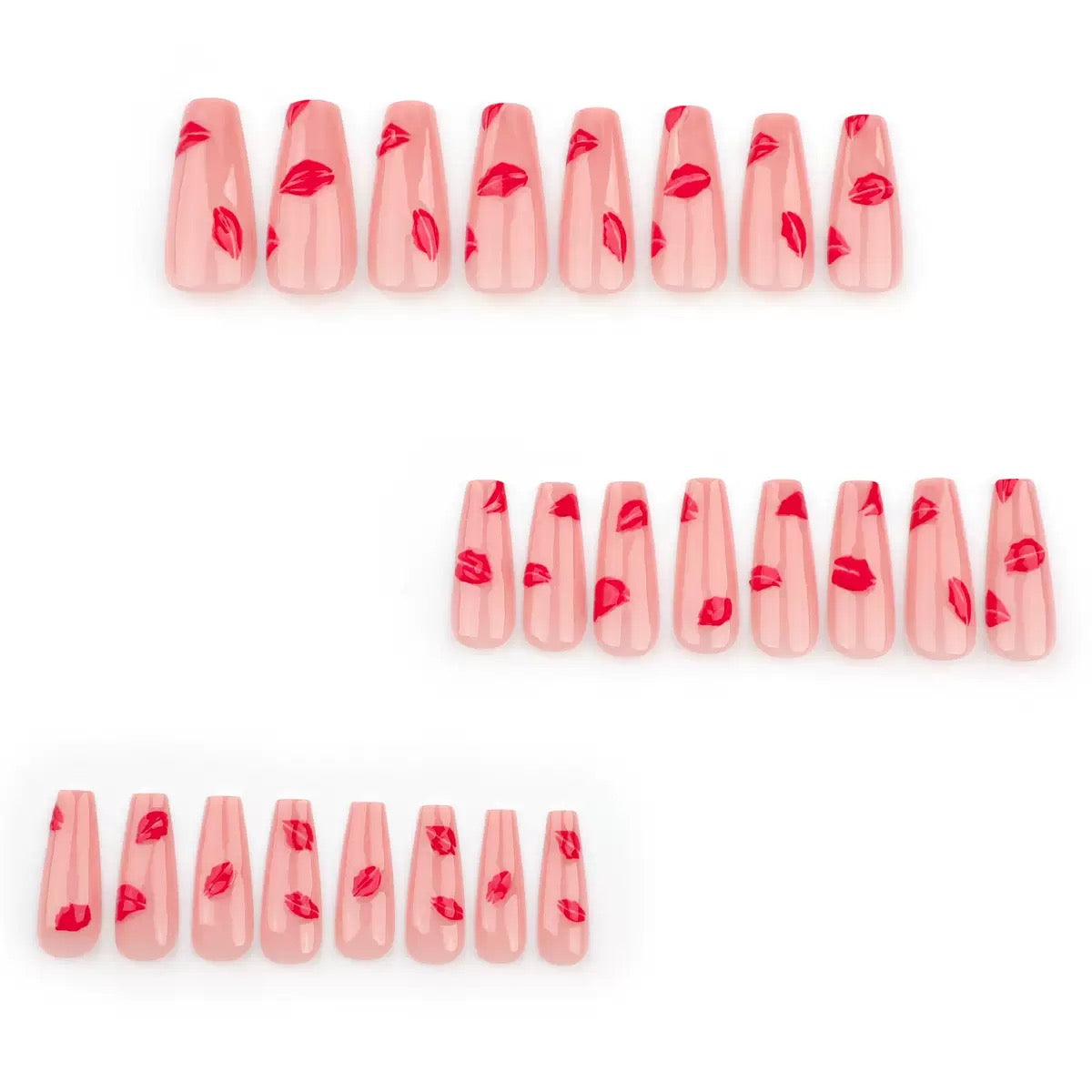 Valentine’s Day 3D Red Lips Long Ballet Pink Press-On Nails