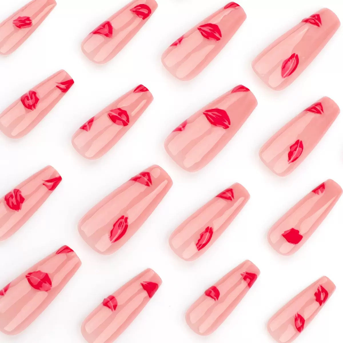 Valentine’s Day 3D Red Lips Long Ballet Pink Press-On Nails