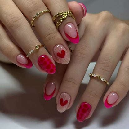 Valentine’s Day Heart, Rose Red Leopard Print French Short Round Press-On Nails
