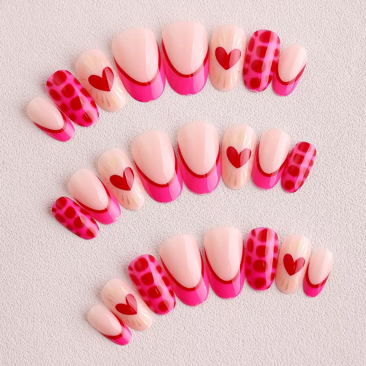Valentine’s Day Heart, Rose Red Leopard Print French Short Round Press-On Nails
