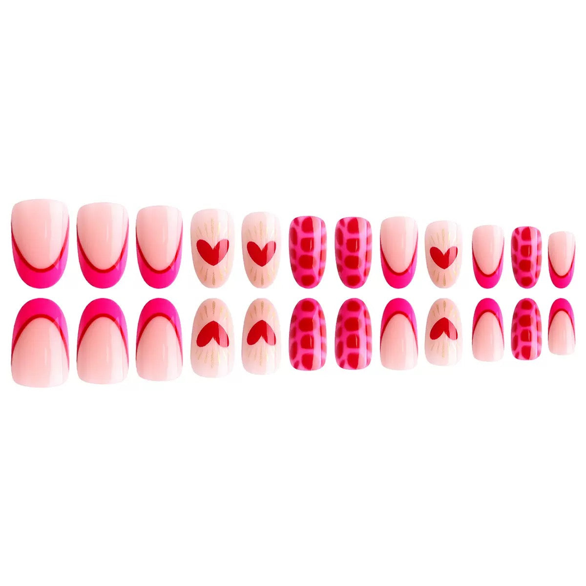 Valentine’s Day Heart, Rose Red Leopard Print French Short Round Press-On Nails