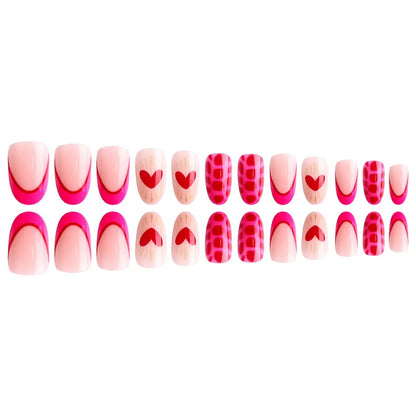 Valentine’s Day Heart, Rose Red Leopard Print French Short Round Press-On Nails