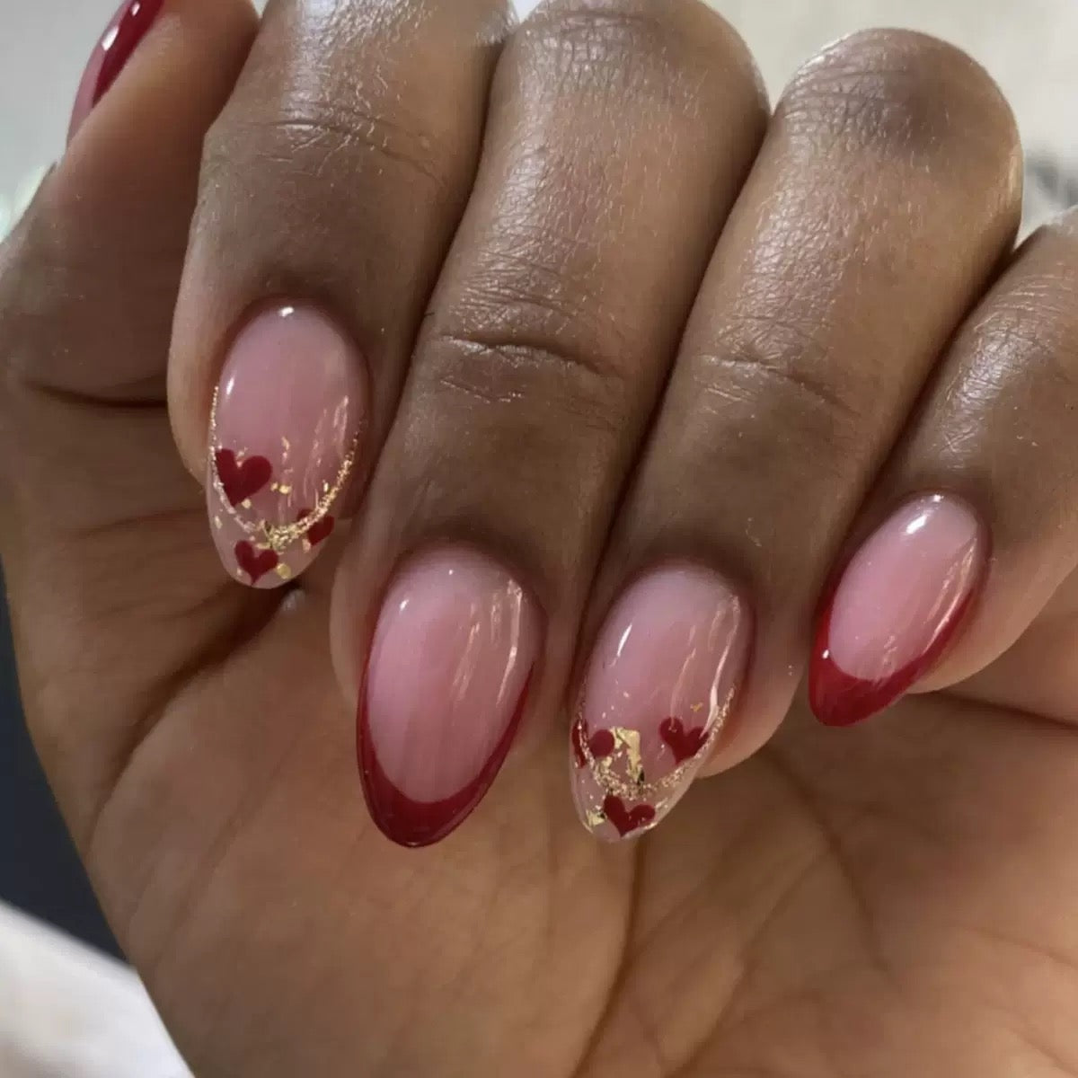 Valentine’s Day French Red Press-On Nails with Heart Glitter