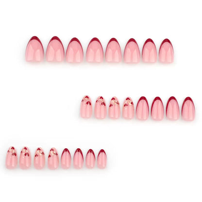 Valentine’s Day French Red Press-On Nails with Heart Glitter
