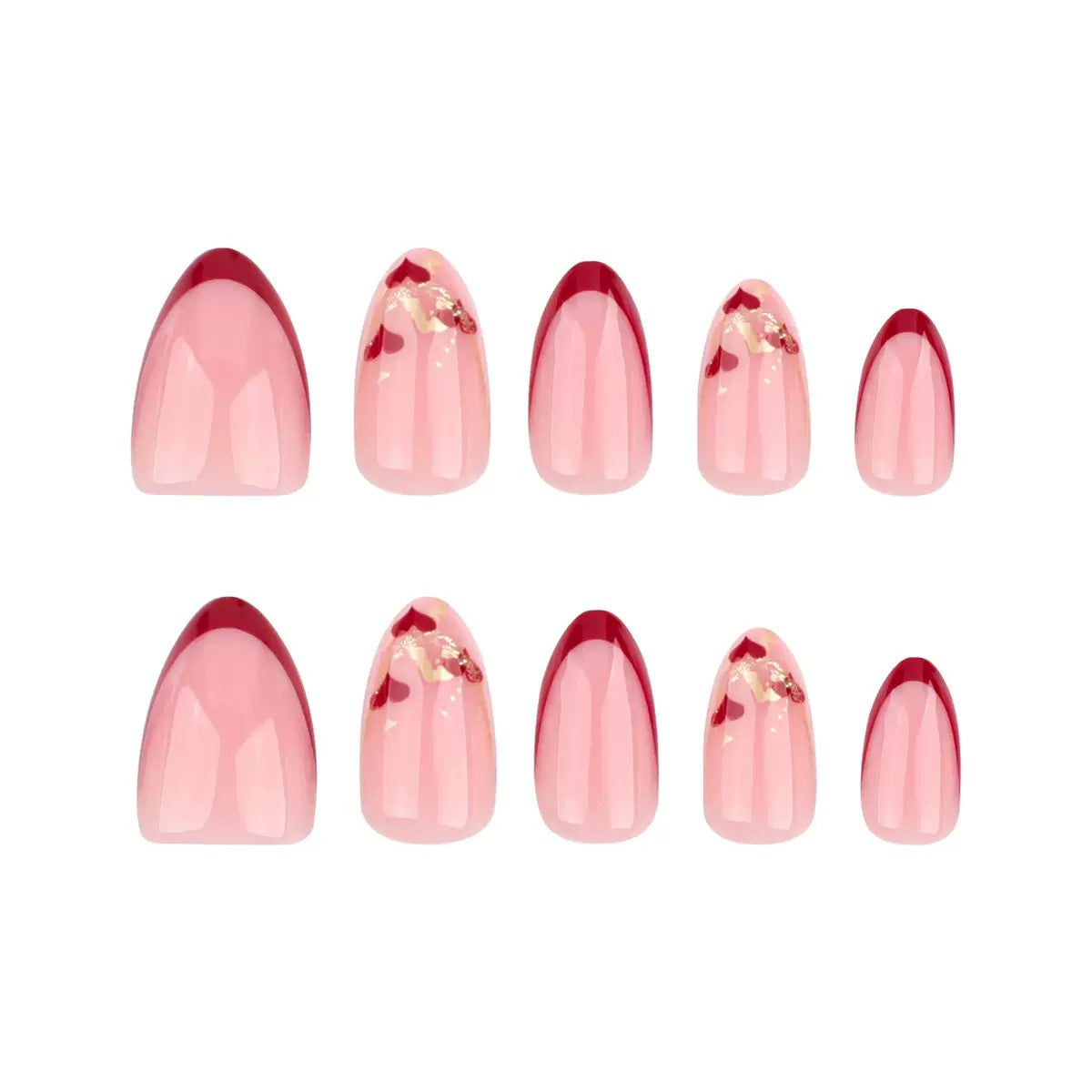 Valentine’s Day French Red Press-On Nails with Heart Glitter