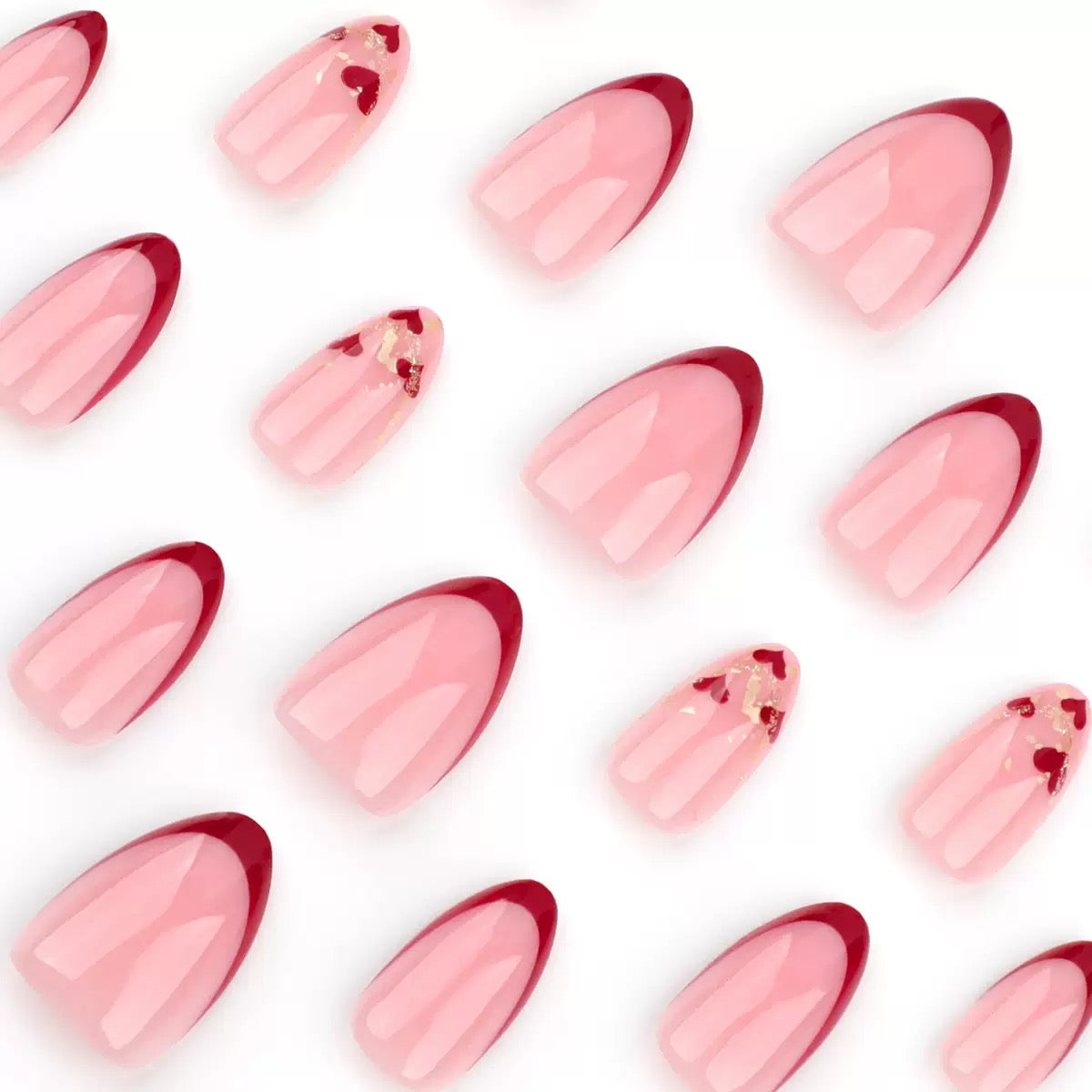 Valentine’s Day French Red Press-On Nails with Heart Glitter