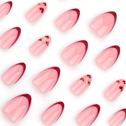 Valentine’s Day French Red Press-On Nails with Heart Glitter