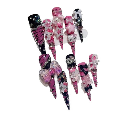 Extra-Long Stiletto Hand-Painted Zebra Print KT Trendy Girl Handmade Press-On Nails