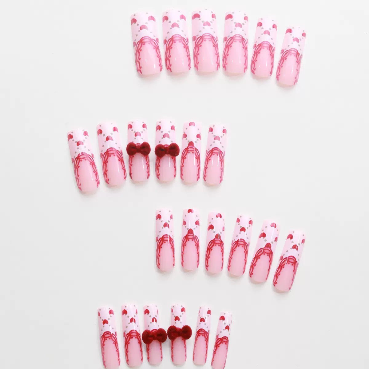 Valentine’s Day Cute Velvet Bow Long Press-On Nails