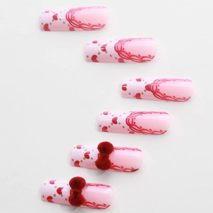 Valentine’s Day Cute Velvet Bow Long Press-On Nails