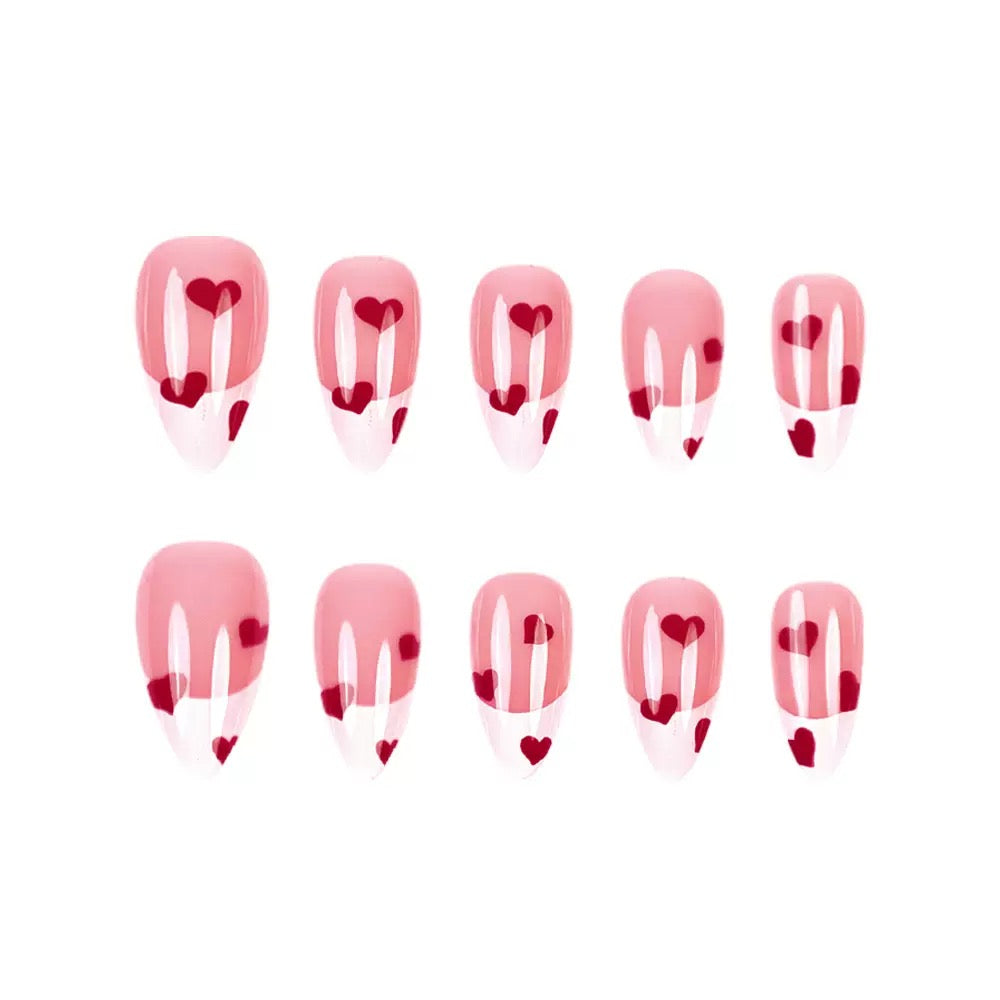 Valentine’s Day Heart Nude Pink & White French Press-On Nails