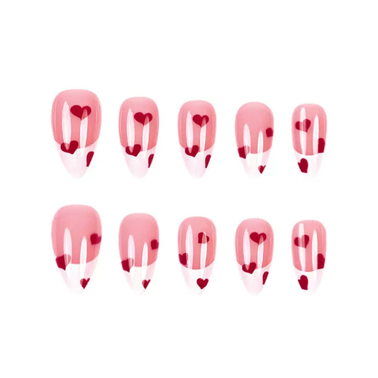 Valentine’s Day Heart Nude Pink & White French Press-On Nails