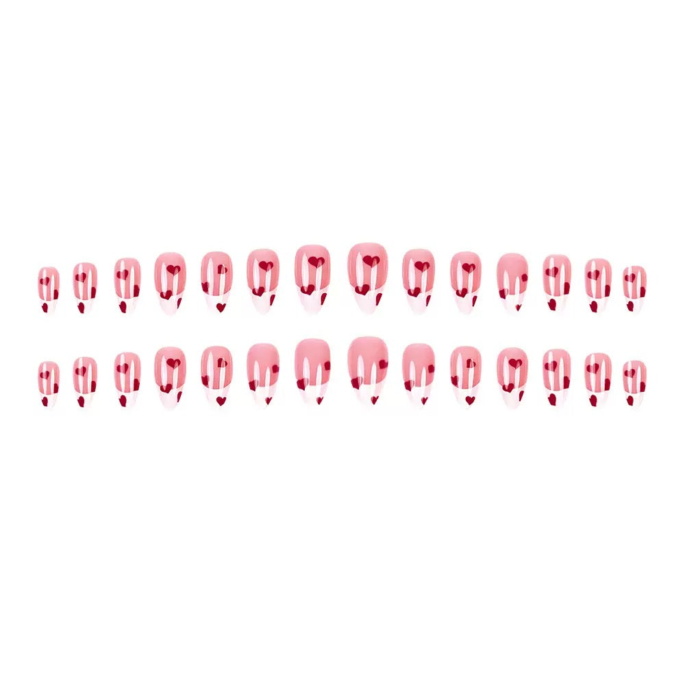 Valentine’s Day Heart Nude Pink & White French Press-On Nails