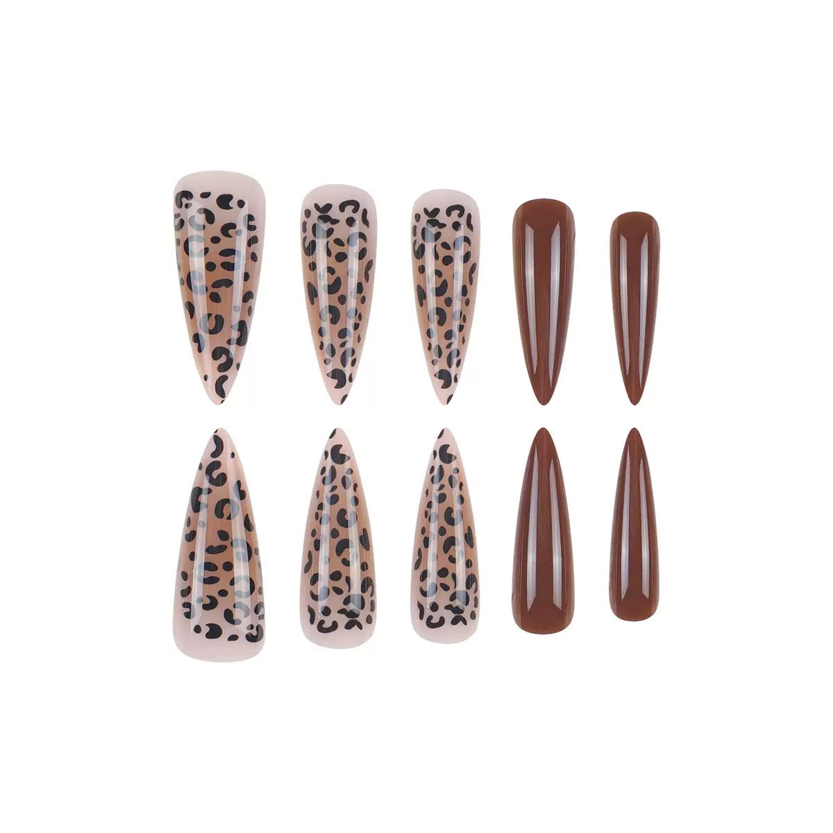 Maillard Leopard Print Detachable Long Stiletto Press-On Nails