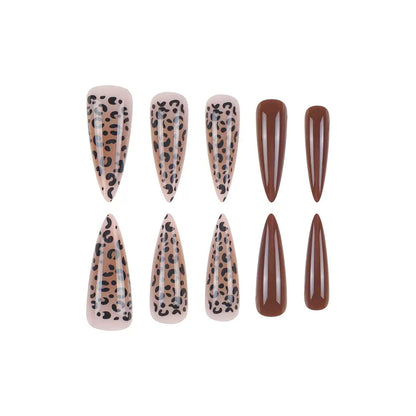 Maillard Leopard Print Detachable Long Stiletto Press-On Nails