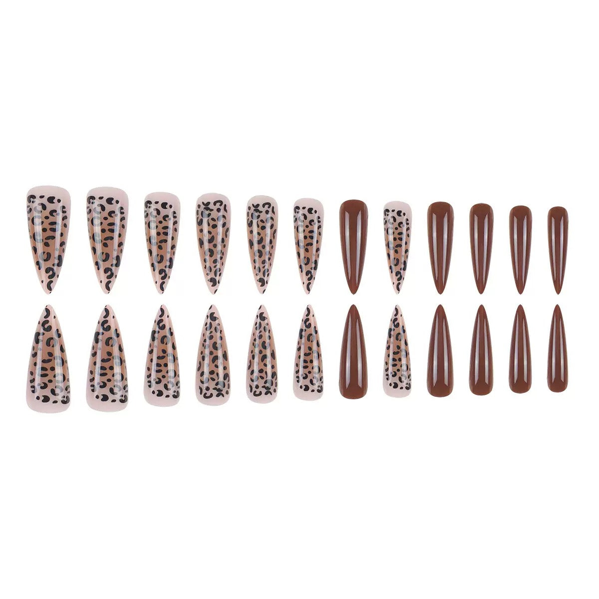 Maillard Leopard Print Detachable Long Stiletto Press-On Nails