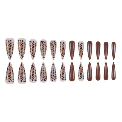 Maillard Leopard Print Detachable Long Stiletto Press-On Nails