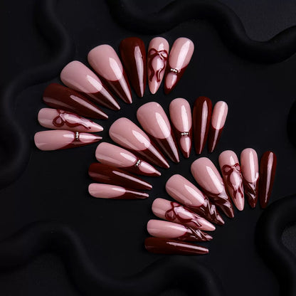 Red French 3D Bow Ripple Detachable Press-On Nails