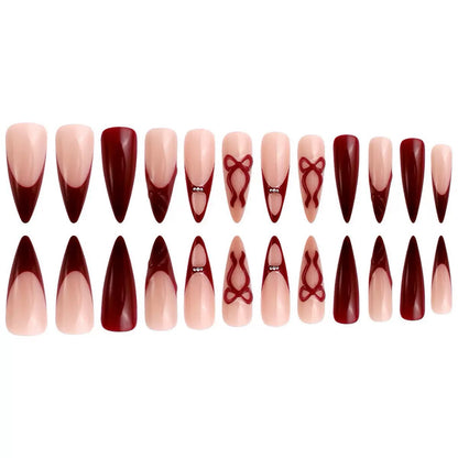 Red French 3D Bow Ripple Detachable Press-On Nails