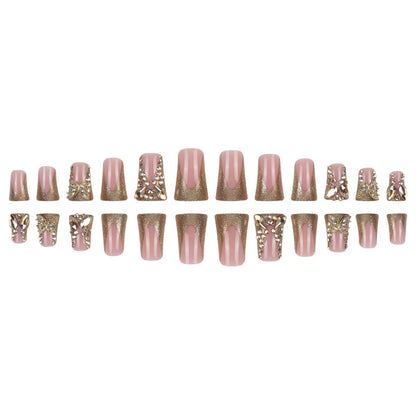French-Style Platypus-Shaped Gold Crushed Crystal Butterfly Press-On Nails