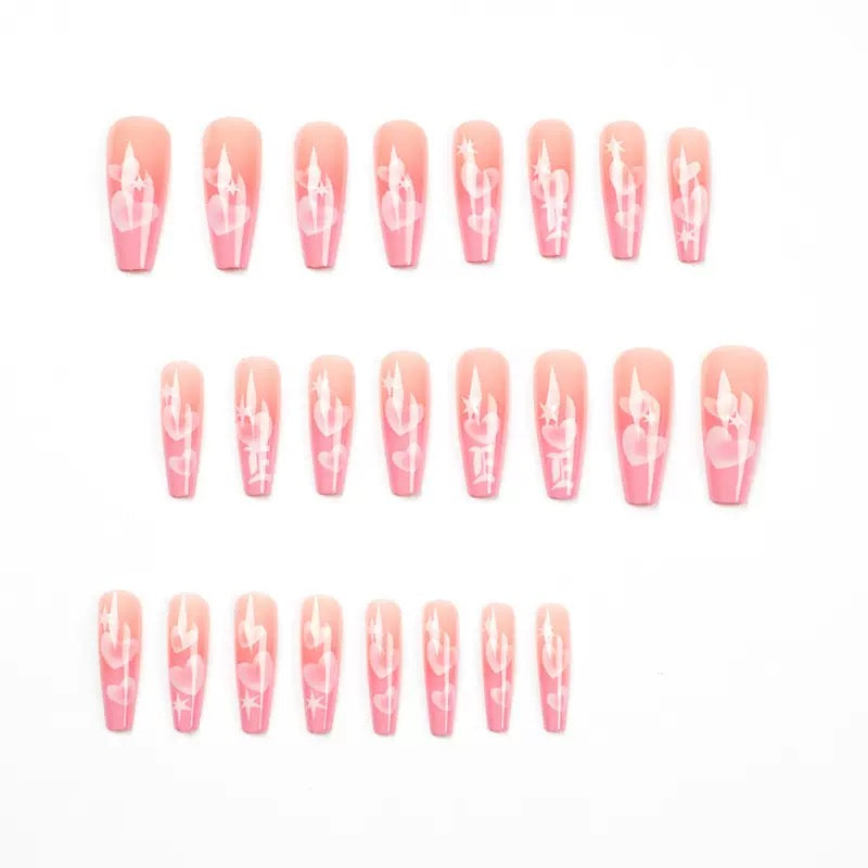 Valentine’s Day Pastel Pink Heart & Six-Pointed Star Detachable Press-On Nails