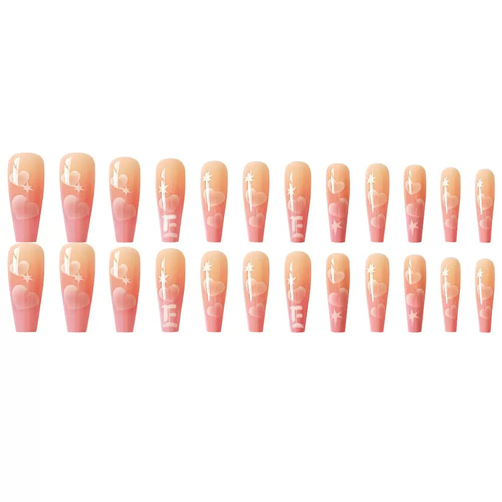 Valentine’s Day Pastel Pink Heart & Six-Pointed Star Detachable Press-On Nails