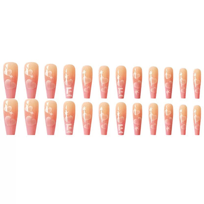 Valentine’s Day Pastel Pink Heart & Six-Pointed Star Detachable Press-On Nails
