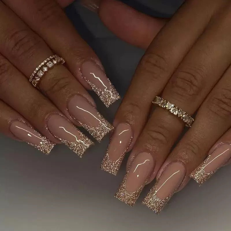 French-Style Gold Glitter Press-On Nails