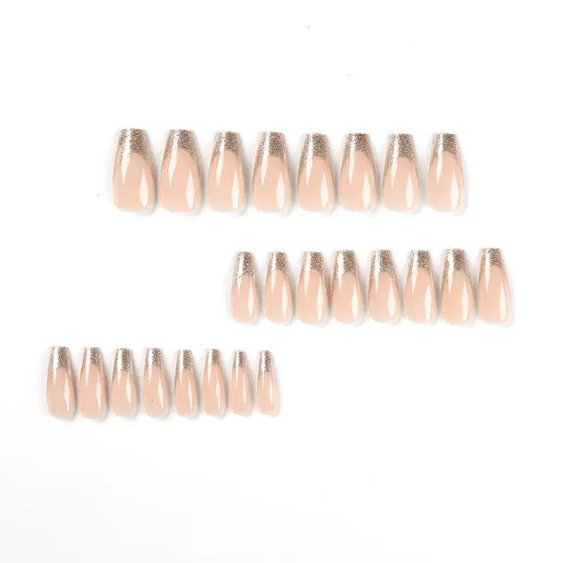 French-Style Gold Glitter Press-On Nails