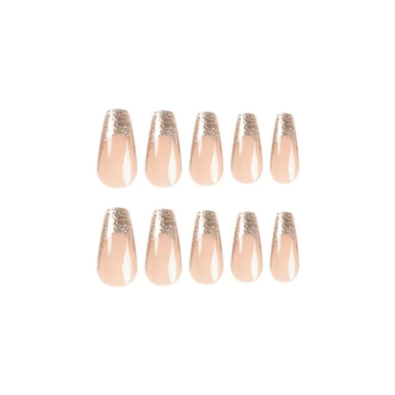 French-Style Gold Glitter Press-On Nails