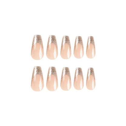 French-Style Gold Glitter Press-On Nails