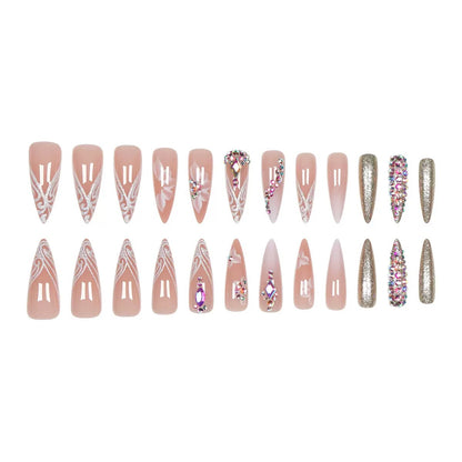Radiant Finished Press-On Nails with Flower and Sparkling Rhinestones