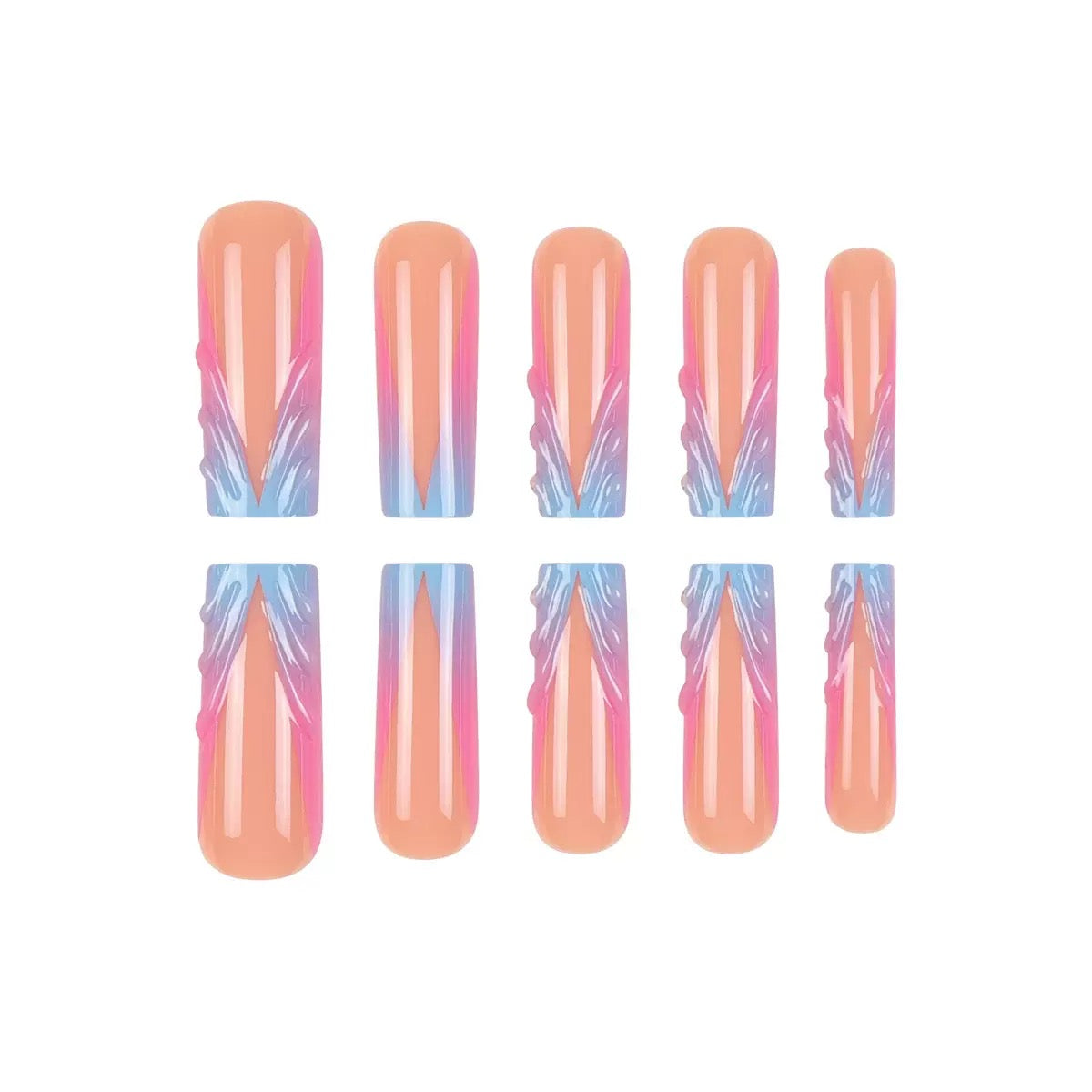 3D French-Style Gradient Long Medium-Length Press-On Nails