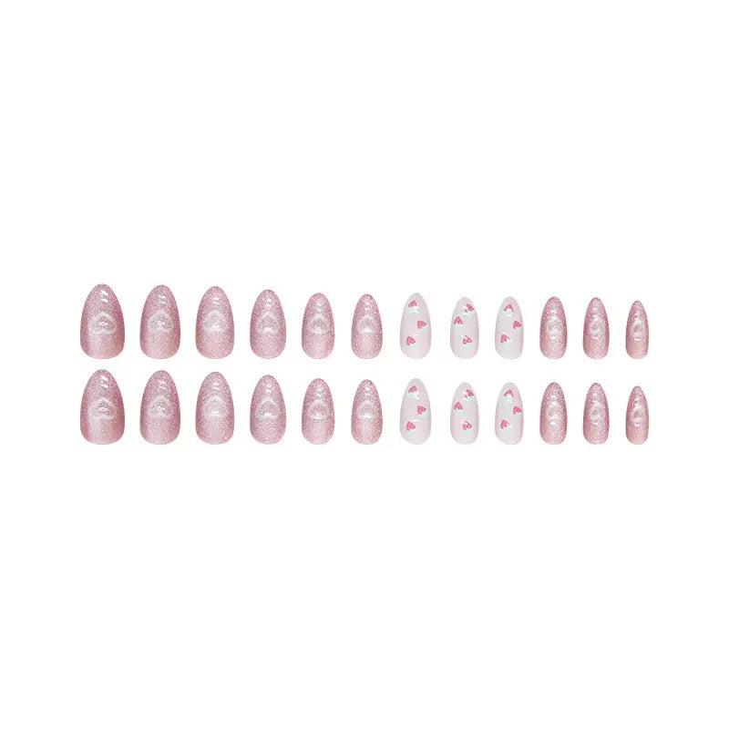 Valentine’s Day Sweet Light-Chasing Cat Eye Cute Strawberry Heart Almond Press-On Nails