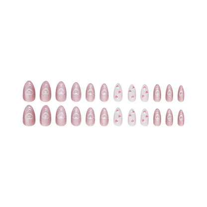 Valentine’s Day Sweet Light-Chasing Cat Eye Cute Strawberry Heart Almond Press-On Nails
