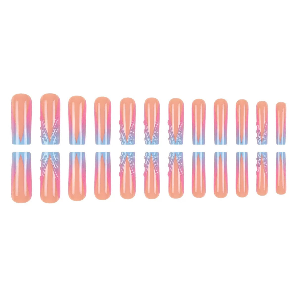 3D French-Style Gradient Long Medium-Length Press-On Nails