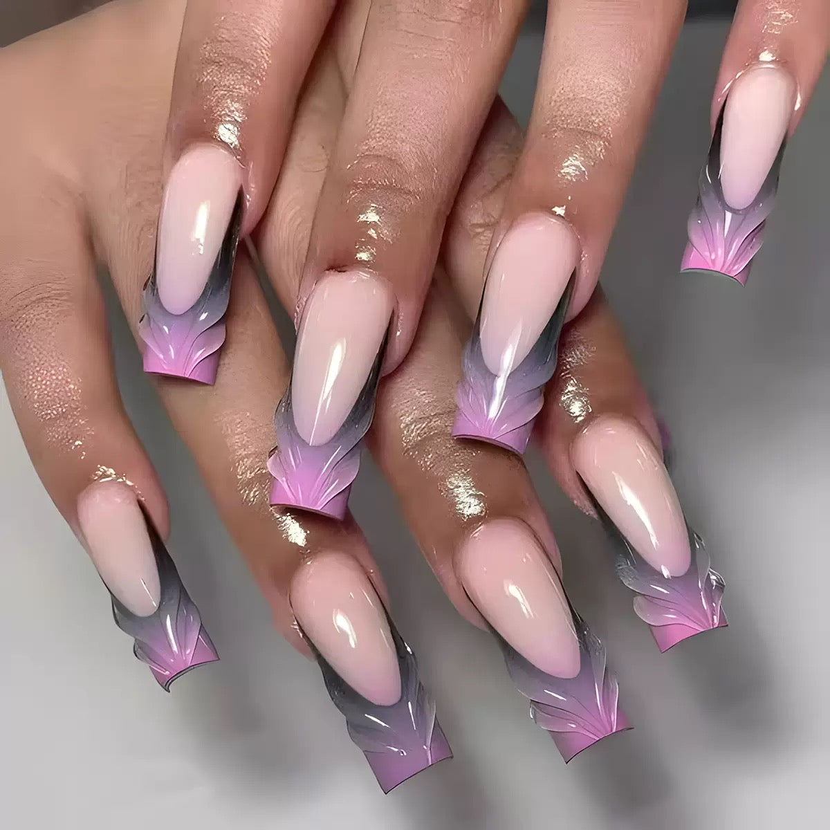 Long Medium-Length Gradient 3D Wavy Minimalist Fashion Press-On Nails