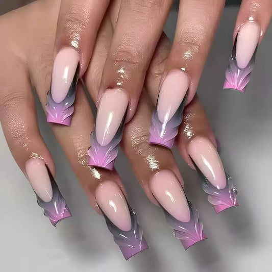 Long Medium-Length Gradient 3D Wavy Minimalist Fashion Press-On Nails