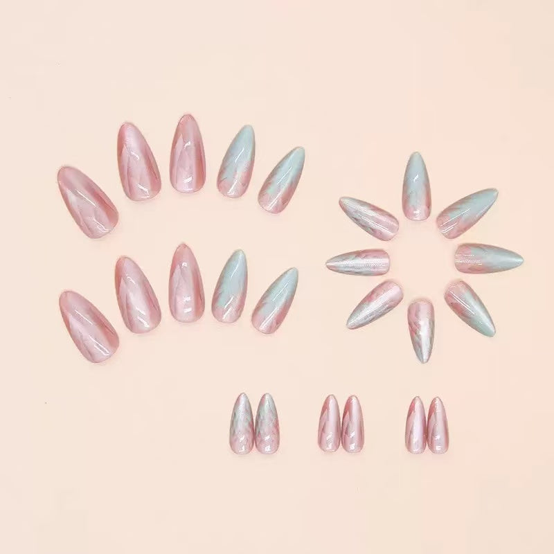 Gradient Cat Eye Removable Mid-Long Almond Nail Tips, Press-On Nails