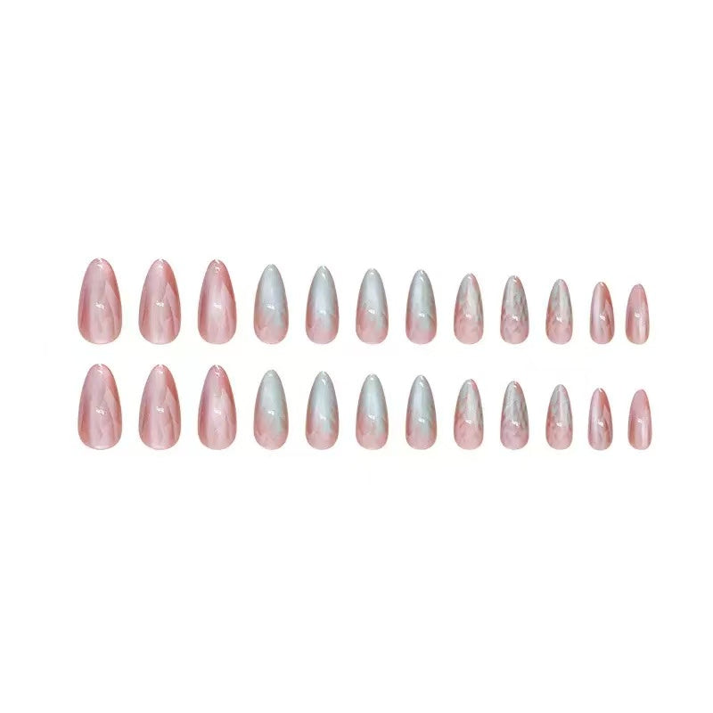 Gradient Cat Eye Removable Mid-Long Almond Nail Tips, Press-On Nails