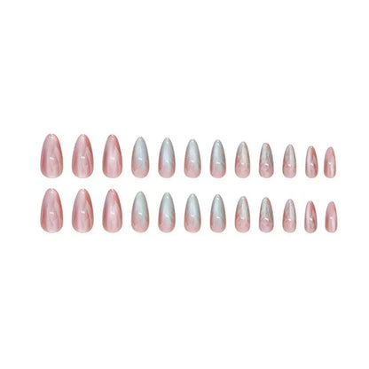 Gradient Cat Eye Removable Mid-Long Almond Nail Tips, Press-On Nails